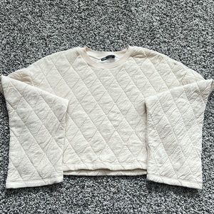 ZARA cream quilted cropped crew neck